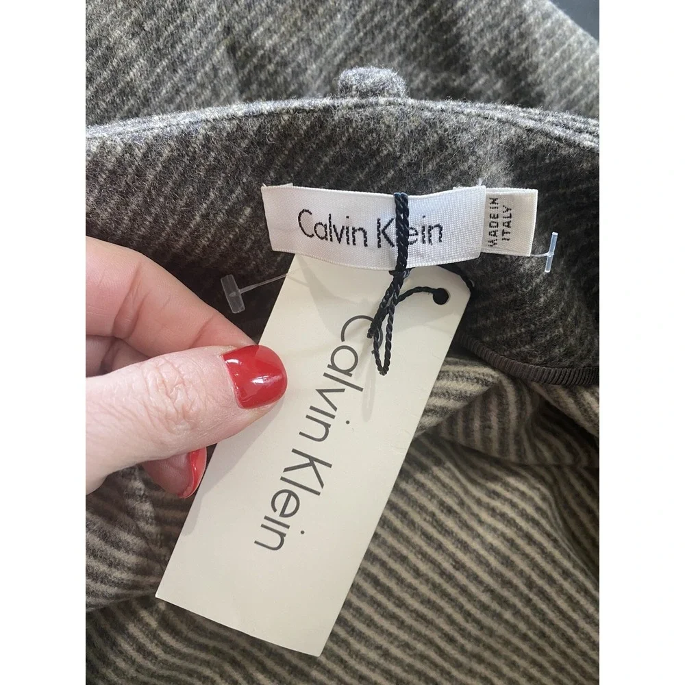 Calvin Klein Made In Italy $640 Olive Green Wool Blend Belted Wrap Skirt  NWT 4